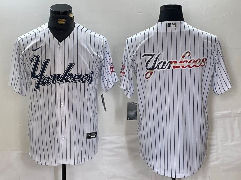 Men New York Yankees Blank White stripe Three generations joint names Nike 2024 MLB Jersey style 4